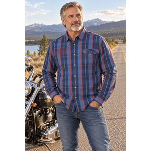 Harley Davidson Traveler Plaid Long Sleeve Metal Snap Shirt Mens 3XL Biker EUC